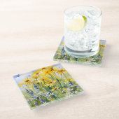 Dessous-de-verre En Verre Fantaisie Jaune joyeuse, fleur sauvage (Incliné)