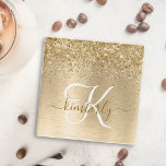 Dessous-de-verre En Verre Faux Gold brossé Parties scintillant métallique Im<br><div class="desc">Personnalisez facilement ce design chic et branché de dessous de verre en verre avec une jolie parties scintillant dorée brillante sur un arrière - plan métallique brossé à l'or.</div>