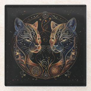 Dessous-de-verre En Verre Feline artistique Cercle Twin Cats