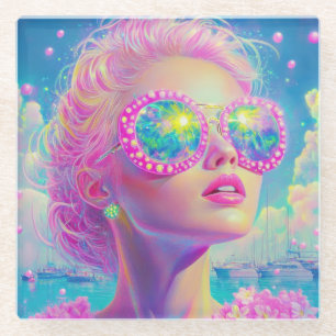 Dessous-de-verre En Verre Femme de Néon glamour avec lunettes étincelantes