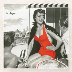 Dessous-de-verre En Verre Femme d'un rouge ardent