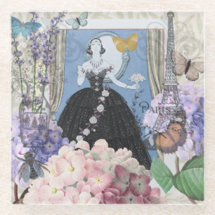 Dessous-de-verre En Verre Femme élégante bleue robe florale fantaisie 