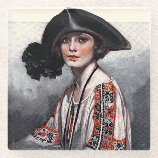 Dessous-de-verre En Verre Femme en blouse brodée (Devant)