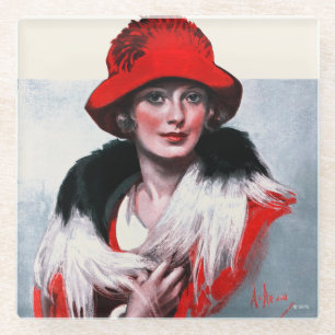 Dessous-de-verre En Verre Femme en Casquette rouge