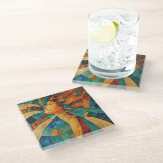 Dessous-de-verre En Verre Femme mosaïque abstraite aux couleurs vives