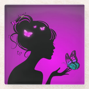 Dessous-de-verre En Verre femme papillons violets