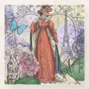 Dessous-de-verre En Verre Femme victorienne à la mode rouge colorée