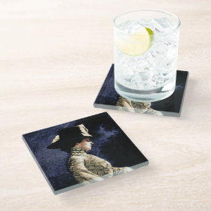 Dessous-de-verre En Verre Femme victorienne Vintage triste avec Casquette de