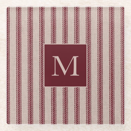 Dessous-de-verre En Verre Fermier Ticking Grain Sack Pays Monogramme (Devant)