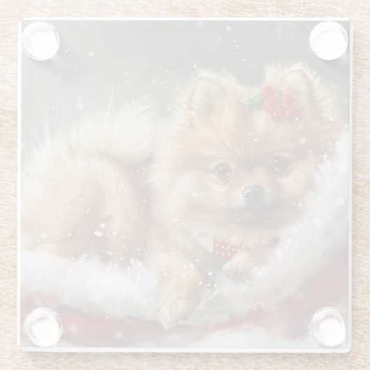 Dessous-de-verre En Verre Fête de Noël de Chien de Poméranie (Dos)