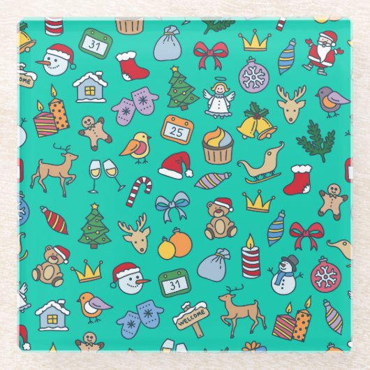 Dessous-de-verre En Verre Fête de Noël : Festive Sans Seamless. (Devant)