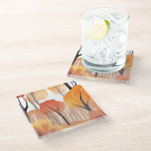 Dessous-de-verre En Verre Feuillage d'automne forêt aquarelle feuilles