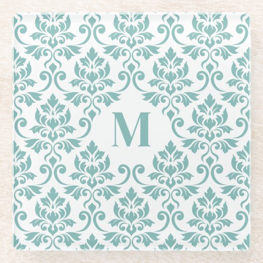 Dessous-de-verre En Verre Feuille Damask Teal Pattern (Custom) (Devant)