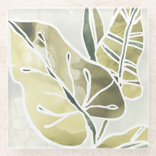 Dessous-de-verre En Verre Feuille de batik (Devant)