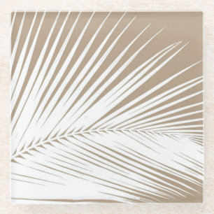 Dessous-de-verre En Verre Feuille de palme - blanc sur tan taupe