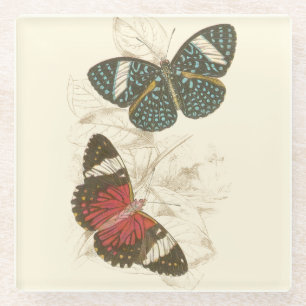 Dessous-de-verre En Verre Feuille de sépia avec les papillons colorés