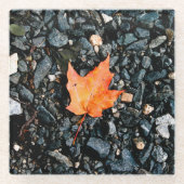 Dessous-de-verre En Verre Feuille orange (Devant)