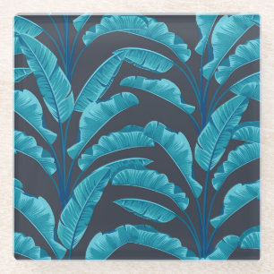 Dessous-de-verre En Verre Feuilles de bananier : motif tropical vintage.