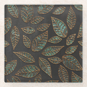 Dessous-de-verre En Verre Feuilles de cuivre : texture grunge noire.