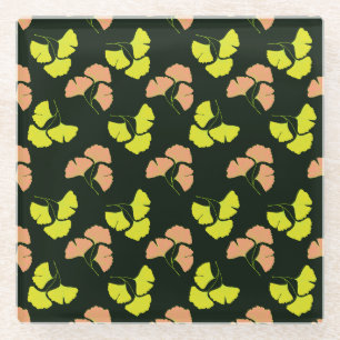 Dessous-de-verre En Verre Feuilles de Ginkgo Pastel-Néon sur Fond Noir