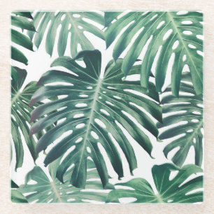 Dessous-de-verre En Verre Feuilles de la jungle tropicale Arrière - plan flo