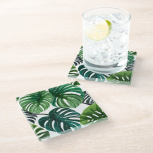 Dessous-de-verre En Verre Feuilles de Monstera Aquarelle Botanique Moderne