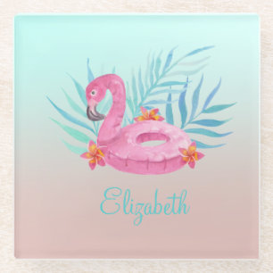 Dessous-de-verre En Verre Feuilles de palmier flamant rose adorable