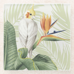 Dessous-de-verre En Verre Feuilles de palmiers à oiseaux blancs