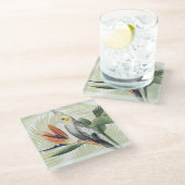 Dessous-de-verre En Verre Feuilles de palmiers à oiseaux noirs (Incliné)