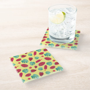Dessous-de-verre En Verre Feuilles de poissonnerie, cerise, fraise et pastèq
