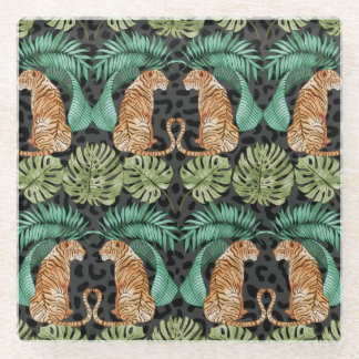 Dessous-de-verre En Verre Feuilles de tigres : Aquarelle Jungle sans joint.