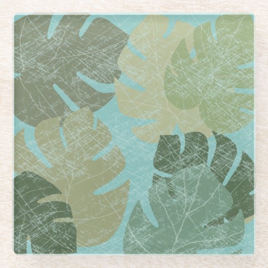 Dessous-de-verre En Verre Feuilles dénaturés tropicaux (Devant)