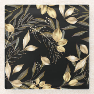 Dessous-de-verre En Verre Feuilles d'or : Exotic Botanical sans soudure