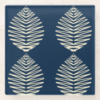 Dessous-de-verre En Verre Feuilles Géométriques | Bleu marine & Beige