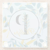 Dessous-de-verre En Verre Feuilles Modernes Navy Monogramme Or "Lettre P" (Dos)