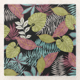 Dessous-de-verre En Verre Feuilles sombres tropicaux : Motif textile