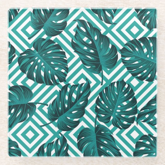 Dessous-de-verre En Verre Feuilles tropicaux : Motif Floral sans joint. (Devant)