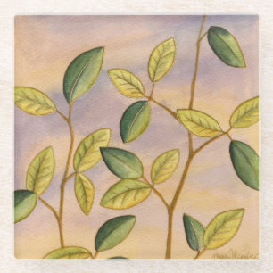 Dessous-de-verre En Verre Feuilles verts et jaunes sur Arrière - plan couche