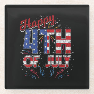 Dessous-de-verre En Verre Feux d'artifice Joyeux 4 juillet Drapeau américain