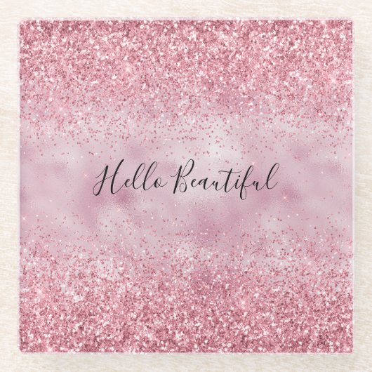 Dessous-de-verre En Verre Fille Parties scintillant de verre rose étincelant (Devant)