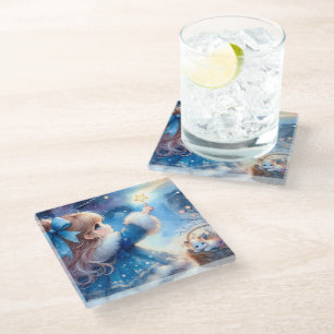 Dessous-de-verre En Verre Fille rêveuse contemplant les étoiles à l'aquarell