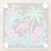 Dessous-de-verre En Verre Flamant rose de néon tropical (Dos)