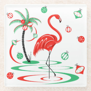 Dessous-de-verre En Verre Flamant rose de Noël rouge Baubles dessous de verr