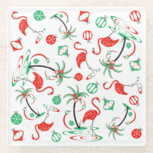 Dessous-de-verre En Verre Flamant rose de Noël rouge Vitre multi dessous de 