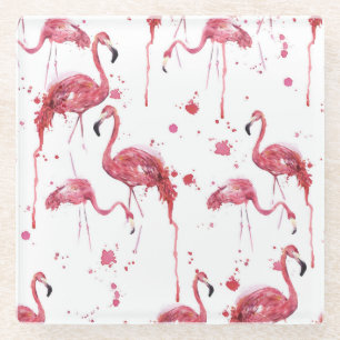 Dessous-de-verre En Verre Flamant rose motif aquarelle, design dynamique.