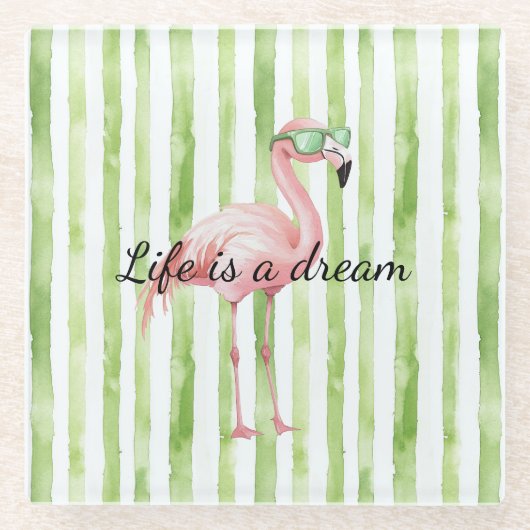 Dessous-de-verre En Verre Flamant rose rose blanc vert (Devant)