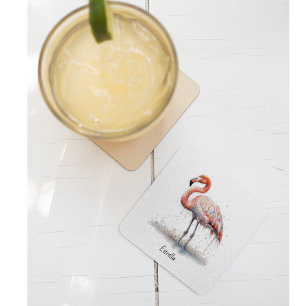 Dessous-de-verre En Verre Flamant rose rose coloré en style Pointillisme