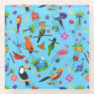 Dessous-de-verre En Verre Flamant rose Toucan Et Arara Motif Oiseaux Sans Me