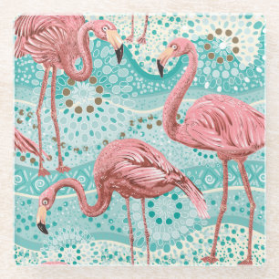 Dessous-de-verre En Verre Flamant rose Tropical : Papier peint Floral Vintag