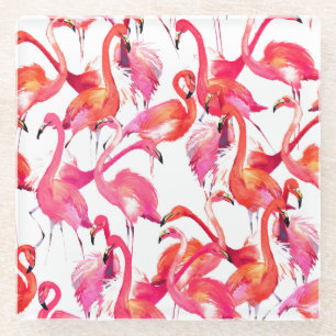 Dessous-de-verre En Verre Flamants roses d'aquarelle dans les aquarelles 2